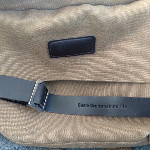 BROWN CANVAS CROSSBODY SMALL HANDBAG 6 POCKETS LINED - Picture 2 of 7